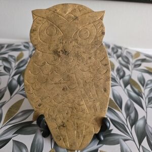 Solid Brass Vintage OWL Trivet Hot Plate Footed 1970s Retro